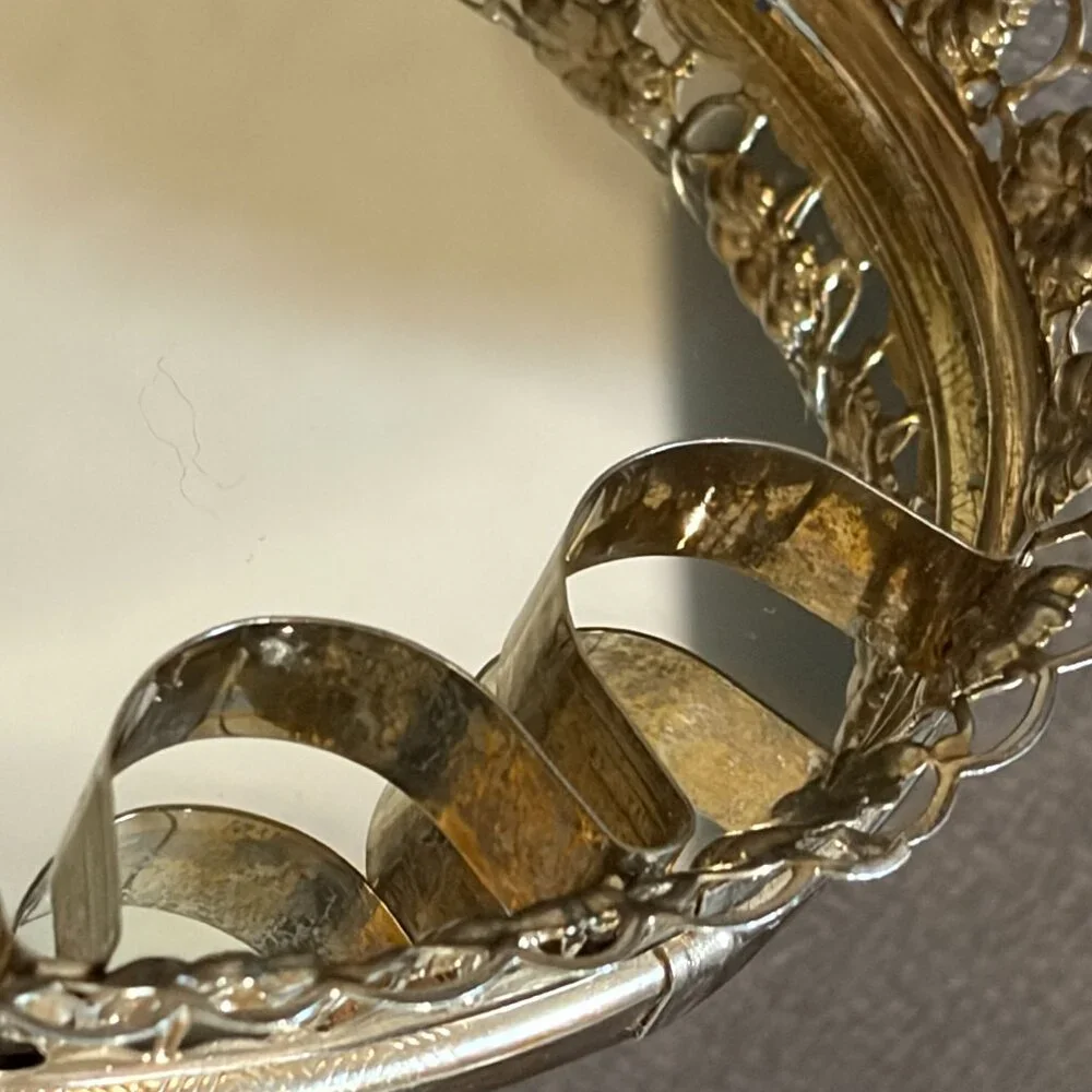 Vintage oval mirrored vanity tray